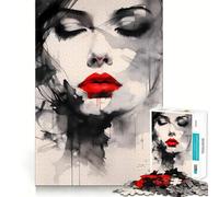 Puzzle da 1000 pezzi "Donna con labbra rosse" per adolescenti,gioco di abilità mentale,taglio laser per un incastro perfetto,rilassante attività di gruppo al chiuso (50x75cm)