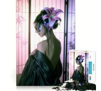 Puzzle da 1000 pezzi "Donna con maschera a farfalla e giglio" - Divertimento e allenamento mentale - Pezzi precisi e senza giunture - Un hobby affascinante per i momenti di svago (50x75cm)