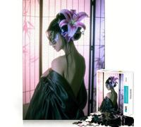 Puzzle da 1000 pezzi "Donna con maschera di farfalla e giglio" per adolescenti,gioco di abilità mentale,taglio laser per un incastro perfetto,rilassante attività di gruppo al chiuso (38x26cm)