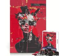 Puzzle da 1000 pezzi "Donna con occhiali da sole in rosso" per adolescenti, ideale per ricordare, migliorare, calmare la mente, con un'opera d'arte nitida e da collezione 50x75cm
