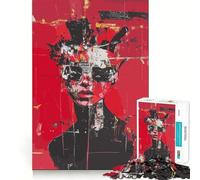 Puzzle da 1000 pezzi "Donna con occhiali da sole in rosso" per adolescenti, ideale per ricordare, migliorare, calmare la mente, con un'opera d'arte nitida e da collezione 50x75cm