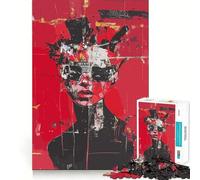 Puzzle da 1000 pezzi "Donna con occhiali da sole in rosso" per adulti, gioco di puzzle per stimolare la mente, calma e relax, decorazione murale 38x26cm