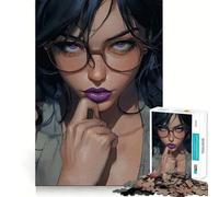 Puzzle da 1000 pezzi "Donna con occhiali e labbra viola",gioco di logica e divertimento mentale,pezzi precisi e facili da incastrare,attività rilassante di gruppo al chiuso (38x26cm)
