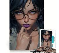 Puzzle da 1000 pezzi "Donna con occhiali e labbra viola",gioco di logica e divertimento mentale,pezzi precisi e facili da incastrare,attività rilassante di gruppo al chiuso (38x52cm)