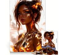 Puzzle da 1000 pezzi "Donna con segni di fuoco" per adulti, ideale per migliorare la memoria e intrattenere nel tempo libero Taglio laser, arte, regalo di Natale (38x26cm)