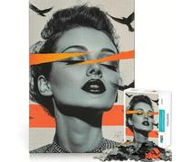 Puzzle da 1000 pezzi "Donna con uccelli e strisce",gioco di logica e allenamento mentale,incastro perfetto,senza spazi vuoti,sfida interattiva per la mente a casa (38x26cm)