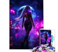 Puzzle da 1000 pezzi "Donna Cyberpunk in una città al neon" per adulti gioco rompicapo per tutta la famiglia regalo per amici e parenti (dimensioni 50x75cm)