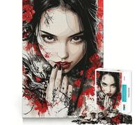 Puzzle da 1000 pezzi "Donna dagli occhi rossi con lupo" per adolescenti, gioco di puzzle, divertimento e creatività, opera d'arte da collezione (50x75cm)