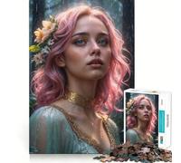 Puzzle da 1000 pezzi "Donna dai capelli rosa nella foresta" per adolescenti, gioco di logica stimolante, evasione rilassante, bordi trasparenti, regalo di compleanno (38x52cm)