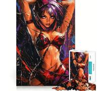 Puzzle da 1000 pezzi "Donna dai capelli viola in rosso" per adolescenti, gioco di logica, divertimento per tutta la famiglia, taglio di qualità, regalo elegante (50x75cm)