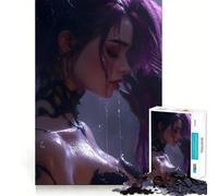 Puzzle da 1000 pezzi Donna dai capelli viola sotto la pioggia per adulti, gioco stimolante per la mente, per il tempo libero, con dettagli nitidi (50x75cm)