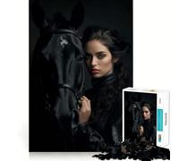 Puzzle da 1000 pezzi "Donna e cavallo nero" per ragazzi,gioco cognitivo,incastro perfetto,compatto,divertente per il tempo di gioco in famiglia (38x52cm)