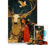 Puzzle da 1000 pezzi "Donna e cervo bianco" - Gioco di logica e allenamento mentale - Incastro perfetto,senza spazi vuoti - Sfida interattiva per la casa (50x75cm)