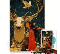Puzzle da 1000 pezzi Donna e cervo bianco - Gioco di logica e divertimento - Design a incastro perfetto riunioni di famiglia (38x26cm)