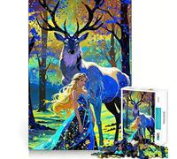 Puzzle da 1000 pezzi "Donna e cervo nella foresta incantata" per adulti,gioco stimolante per la mente,superficie liscia e priva di sbavature,hobby affascinante per i momenti di svago (38x52cm)