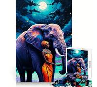 Puzzle da 1000 pezzi "Donna ed elefante sotto il cielo notturno" - Allenamento mentale, svago tranquillo, bordi definiti, regalo speciale (38x52cm)