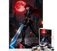 Puzzle da 1000 pezzi donna guerriera con spada sotto la luna rossa decorazione per la casa giocattoli regalo per compleanni gioco pratico adatto per la decorazione del desktop dimensioni 38x52cm