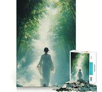 Puzzle da 1000 pezzi "Donna in abito bianco nella foresta di bambù",divertente gioco di memoria con superficie liscia e priva di sbavature,una sfida stimolante per il tempo libero (38x52cm)