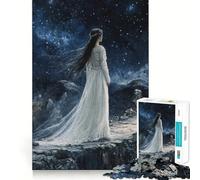 Puzzle da 1000 pezzi "Donna in abito bianco sotto un cielo stellato" per adolescenti,gioco di abilità mentale,taglio laser per un incastro perfetto,rilassante attività di gruppo al chiuso (38x52cm)