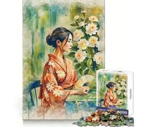 Puzzle da 1000 pezzi "Donna in kimono con ventaglio" - Pensa, Allenamento, Divertimento casual, Bordi definiti, Sorpresa di compleanno (38x26cm)