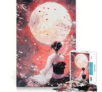 Puzzle da 1000 pezzi "Donna in kimono sotto la luna piena" - Gioco di logica e pensiero creativo - Esercizio di taglio e precisione - Momento di tranquillità a casa (38x26cm)