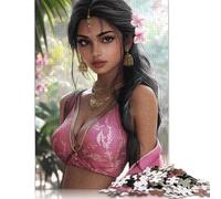 Puzzle da 1000 pezzi, donna indiana in sari rosa, quadrato, per adulti e bambini, gioco di puzzle in legno, 1000 pezzi (75x50 cm)