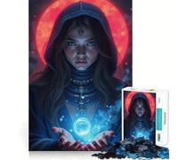 Puzzle da 1000 pezzi "Donna mistica con sfera e luna" per adulti, gioco di logica stimolante, rilassante, con bordi trasparenti, regalo artistico (50x75cm)