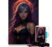 Puzzle da 1000 pezzi Donna mistica sotto la luna cremisi per adolescenti, gioco stimolante, facile e rilassante, taglio preciso, (38x26cm)