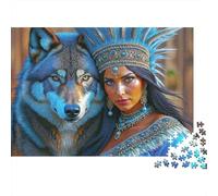 Puzzle da 1000 pezzi "Donna nativa americana", lupo e donna tribale, per adulti, gioco educativo, decorazione per la casa, sfida di alta difficoltà, regalo di compleanno, 38x26cm/1000pcs