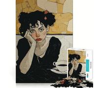 Puzzle da 1000 pezzi "Donna pensierosa che prende il caffè" per adulti, gioco cognitivo, divertente da assemblare, pezzo da collezione (38x52cm)