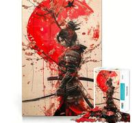 Puzzle da 1000 pezzi "Donna Samurai e Luna Rossa" per adulti, ideale per stimolare la mente e ridurre lo stress, con bordi precisi, perfetto come decorazione da parete (38x52cm)