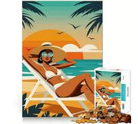 Puzzle da 1000 pezzi "Donna sulla spiaggia in stile retrò" per adolescenti,gioco di memoria e concentrazione,taglio di qualità professionale,attività rilassante di gruppo al chiuso (50x75cm)