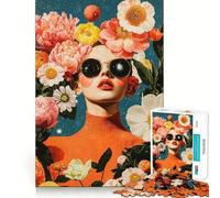 Puzzle da 1000 pezzi "Donna tra fiori e stelle" per adolescenti,gioco di memoria divertente,con componenti robusti e ben definiti,portatile e adatto ai viaggi (50x75cm)
