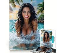 Puzzle da 1000 pezzi "Donna tra le onde dell'oceano tropicale" per adolescenti,gioco di abilità mentale,taglio laser per un incastro perfetto,rilassante attività di gruppo al chiuso (38x26cm)