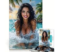 Puzzle da 1000 pezzi "Donna tra le onde dell'oceano tropicale" per adolescenti,gioco di memoria e concentrazione,taglio di qualità professionale,attività rilassante di gruppo al chiuso (38x52cm)