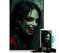 Puzzle da 1000 pezzi "Donna vampira con occhi rossi" per adolescenti,stimolante per la mente,divertimento senza spazi vuoti,incastro perfetto,piacevole svago per interni (38x52cm)