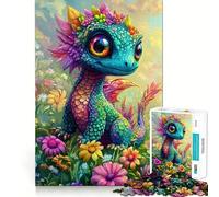 Puzzle da 1000 pezzi "Drago Arcobaleno in un Campo di Fiori" per Adolescenti, Giocattolo di Logica Mentale, Silenzioso, Calmo, Taglio Preciso, Articolo Desiderio di Babbo Natale (38x52cm)