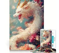 Puzzle da 1000 pezzi Drago Bianco in Fiore per adulti,gioco di memoria divertente,componenti robusti e ben definiti, alleviare lo stress (38x52cm)
