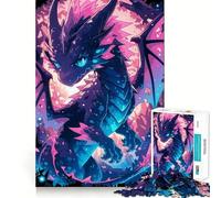 Puzzle da 1000 pezzi Drago blu con punte rosa Incastri precisi Divertimento,gioco stimolante per la mente,momento di gioco tranquillo,regalo di Natale per il tempo libero 50x75cm