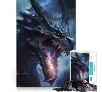 Puzzle da 1000 pezzi Drago Blu Fuoco Viola Taglio Esatto Gioco di Logica Gioco Rilassante Decorazione Natalizia per la Casa 50x75cm