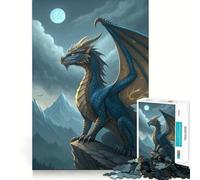 Puzzle da 1000 pezzi Drago blu sulla cima di una montagna,disegno accuratamente ritagliato,gioco di logica,facile da giocare,regalo divertente per compleanno 38x52cm