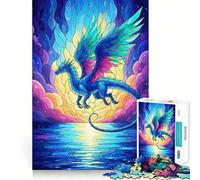 Puzzle da 1000 pezzi Drago blu sull'acqua Vetro colorato Taglio preciso Arte Gioco di Mente Regalo,Gioco Facile da Giocare,Regalo Divertente di Compleanno 50x75cm