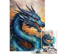 Puzzle da 1000 pezzi Drago blu tra i fiori Sfida educativa Gioco di apprendimento fai-da-te educativo per ragazzi dai 14 anni in su Gioco di puzzle offerto (38x26cm)