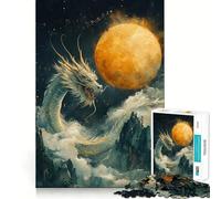 Puzzle da 1000 pezzi Drago Celeste e Luna Dorata Taglio Preciso Arte Concentrazione Gioco di Costruzione Relax Divertimento Compleanno (38x26cm)