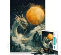 Puzzle da 1000 pezzi Drago Celeste e Luna Dorata Taglio Premium Gioco Creativo per la Mente Pace Divertimento Natale Decorazione da Parete (38x52cm)