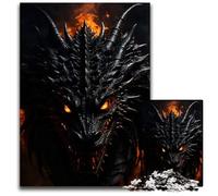 Puzzle da 1000 pezzi Drago di fuoco nero Puzzle di carta Puzzle stimolante per il cervello Gioco decorativo fai da te Giocattolo interattivo per famiglie 1000 pezzi (38x26 cm)