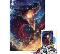 Puzzle da 1000 pezzi - Drago infuocato nel cielo notturno per compleanno Natale Gioco educativo per migliorare la memoria adatto a partire dai 14 anni 38x52cm