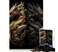 Puzzle da 1000 pezzi Drago Nero Oro per adolescenti, stimolante per la mente, per un relax consapevole, con bordi lisci, elegante regalo di Natale (50x75cm)