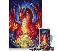 Puzzle da 1000 pezzi "Drago Rosso che accumula tesori nella caverna" per adulti, gioco per allenare la mente, rilassante, taglio di precisione, regalo elegante (38x52cm)