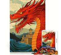 Puzzle da 1000 pezzi Drago Rosso e Castello per adulti e ragazzi, gioco di logica solido, silenzioso e divertente, taglio di precisione, Babbo Natale, scegli il tuo desiderio (50x75cm)